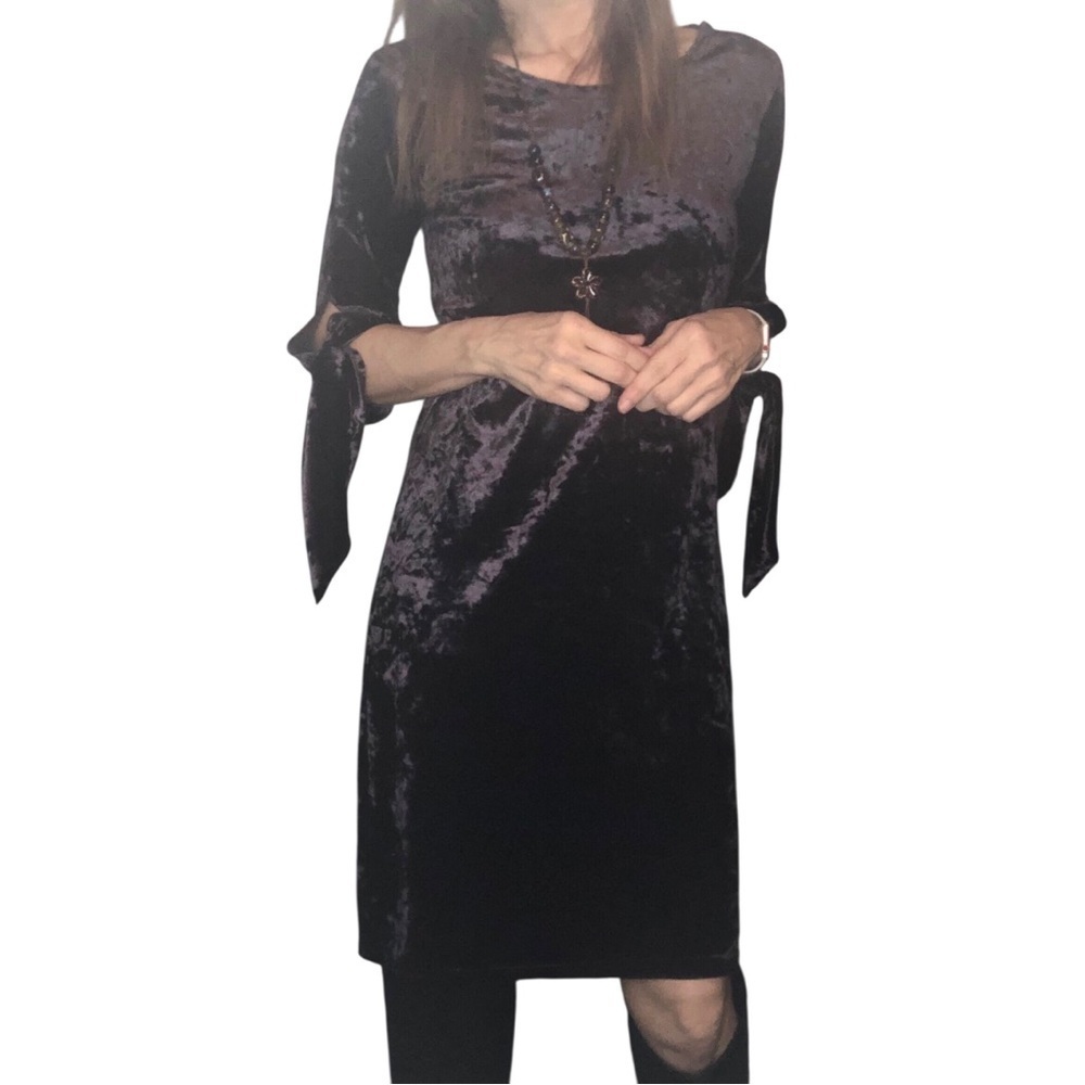 Vtg 90's Y2K Whimsigoth Fairycore Plum Purple Sz S Crushed Velvet Dress Party - Picture 3 of 8
